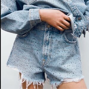 Zara Light Blue Jean Shorts with Rhinestones